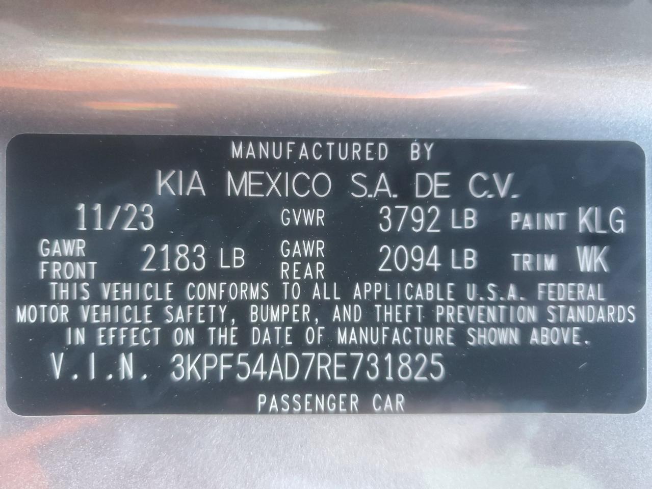 2024 Kia Forte Gt Line VIN: 3KPF54AD7RE731825 Lot: 90014715