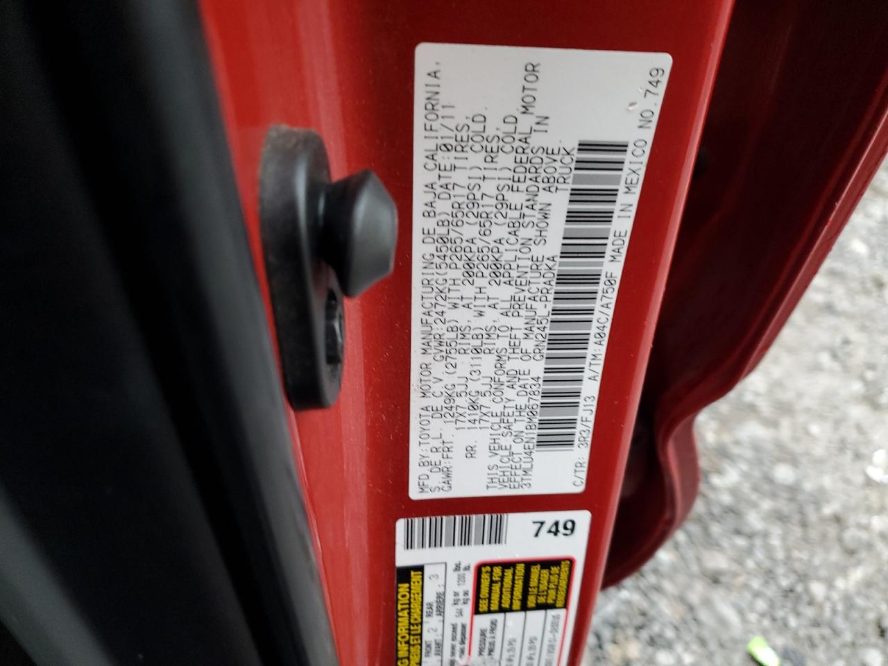 2011 Toyota Tacoma Double Cab VIN: 3TMLU4EN1BM067834 Lot: 87253265