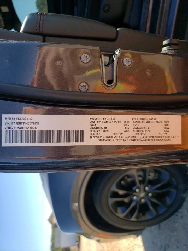 2021 Dodge Durango R/T VIN: 1C4SDHCT1MC579876 Lot: 85874405