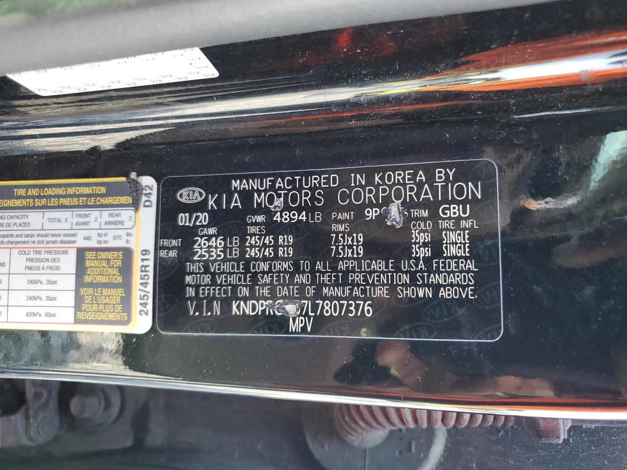 2020 Kia Sportage Sx VIN: KNDPRCA67L7807376 Lot: 84211395