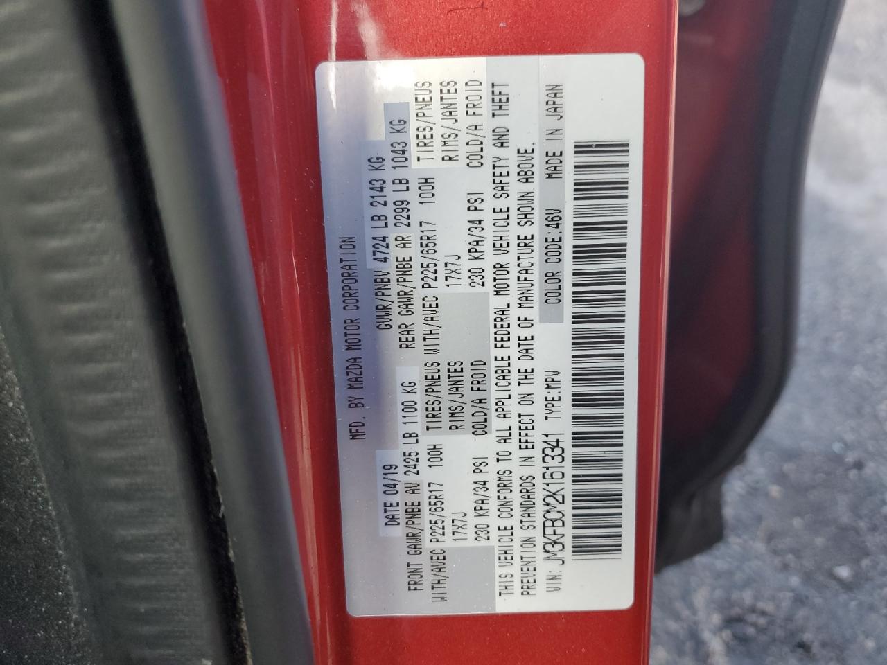 2019 Mazda Cx-5 Touring VIN: JM3KFBCM2K1613341 Lot: 82239855