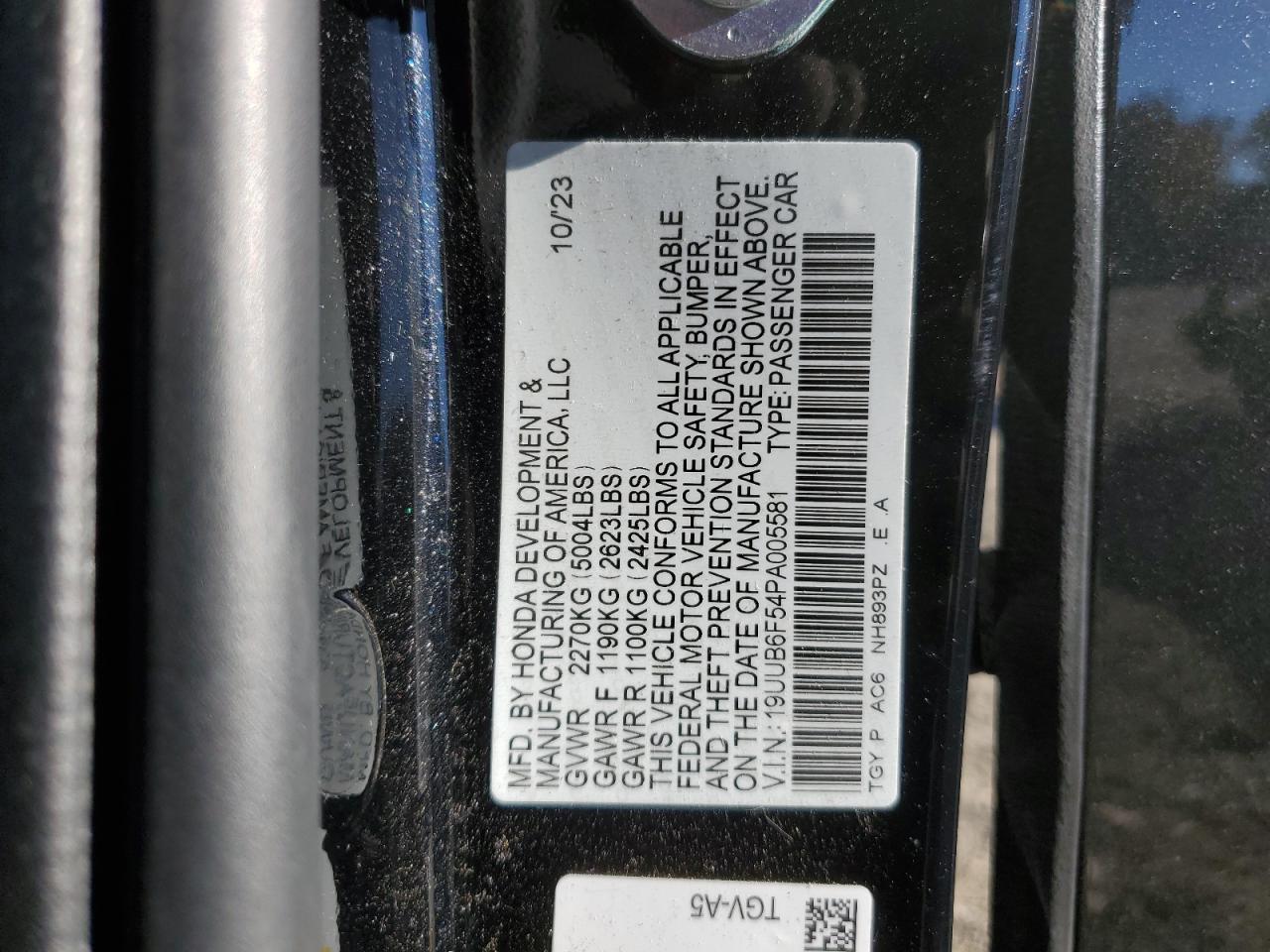 2023 Acura Tlx Tech A VIN: 19UUB5F51PA005581 Lot: 87222315