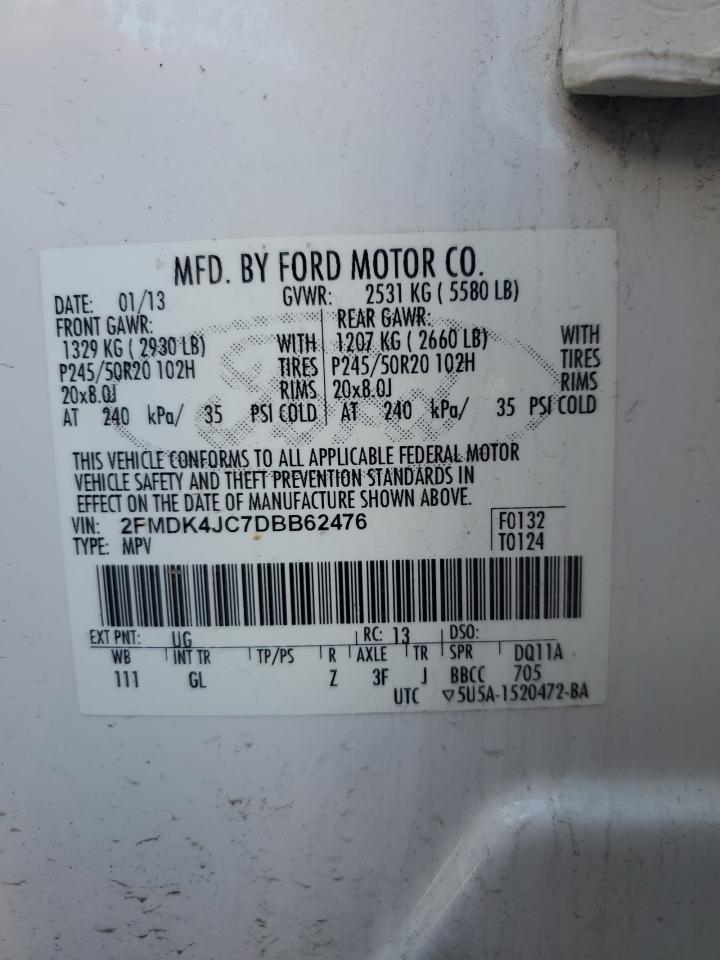 2013 Ford Edge Sel VIN: 2FMDK4JC7DBB62476 Lot: 82229575