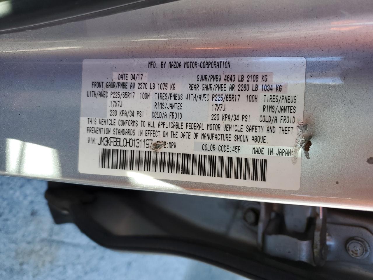 2017 Mazda Cx-5 Sport VIN: JM3KFBBL0H0131197 Lot: 86475425