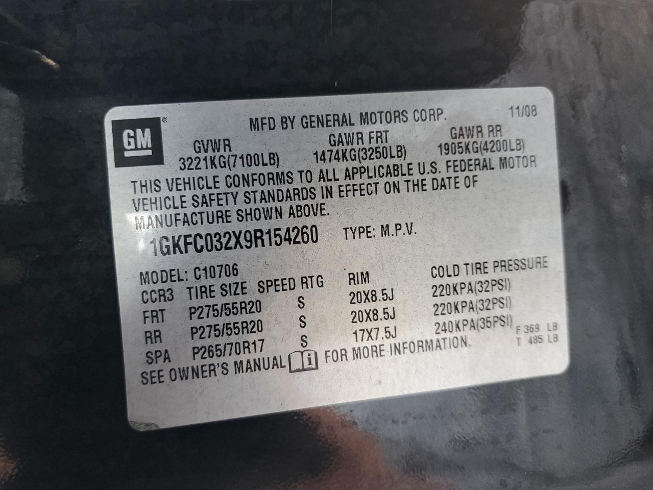 2009 GMC Yukon Denali VIN: 1GKFC032X9R154260 Lot: 82605125