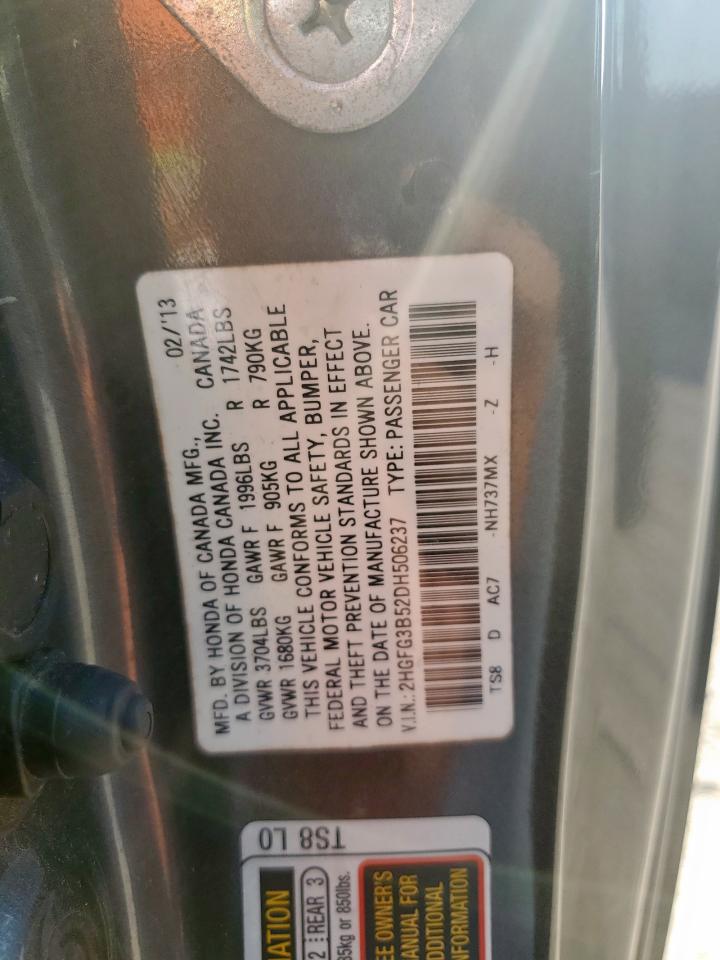 2013 Honda Civic Lx VIN: 2HGFG3B52DH506237 Lot: 81957865
