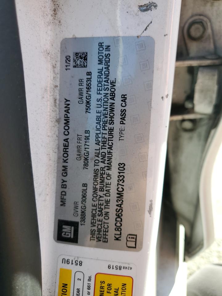 2021 Chevrolet Spark 1Lt VIN: KL8CD6SA3MC733103 Lot: 85882695