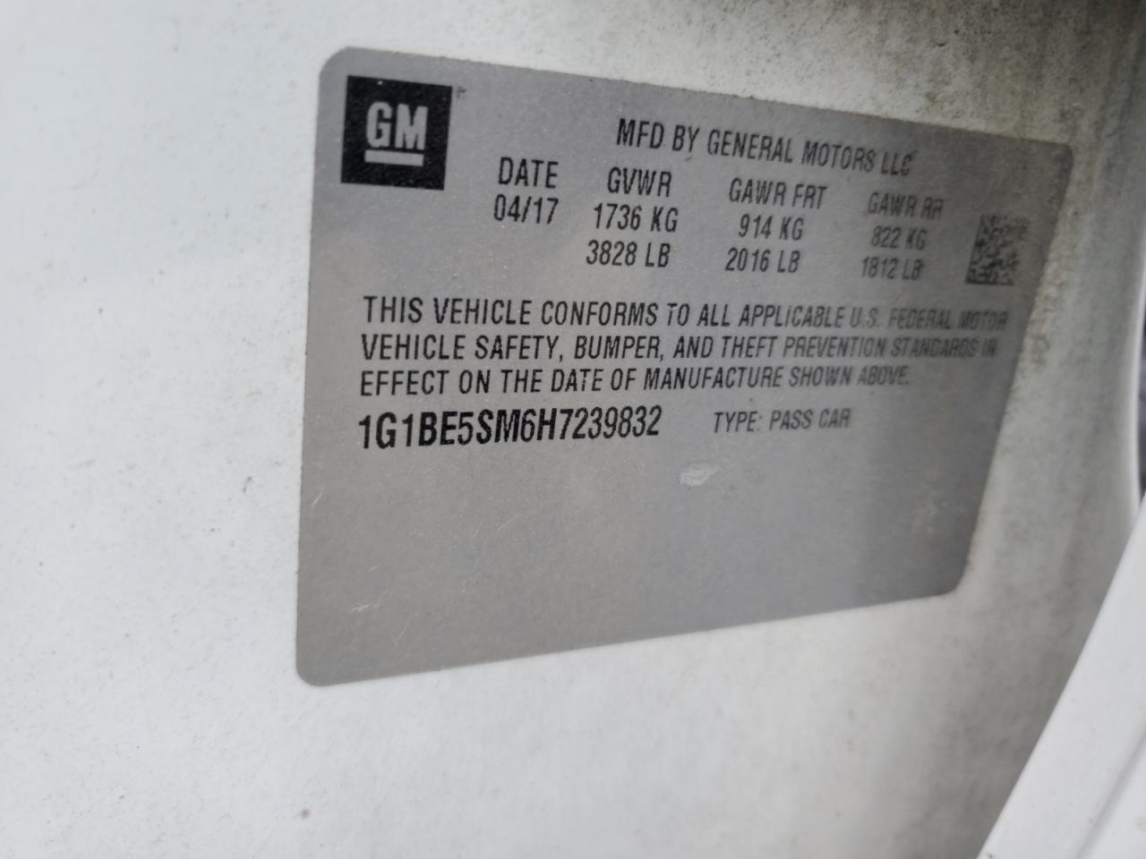 2017 Chevrolet Cruze Lt VIN: 1G1BE5SM6H7239832 Lot: 82241445