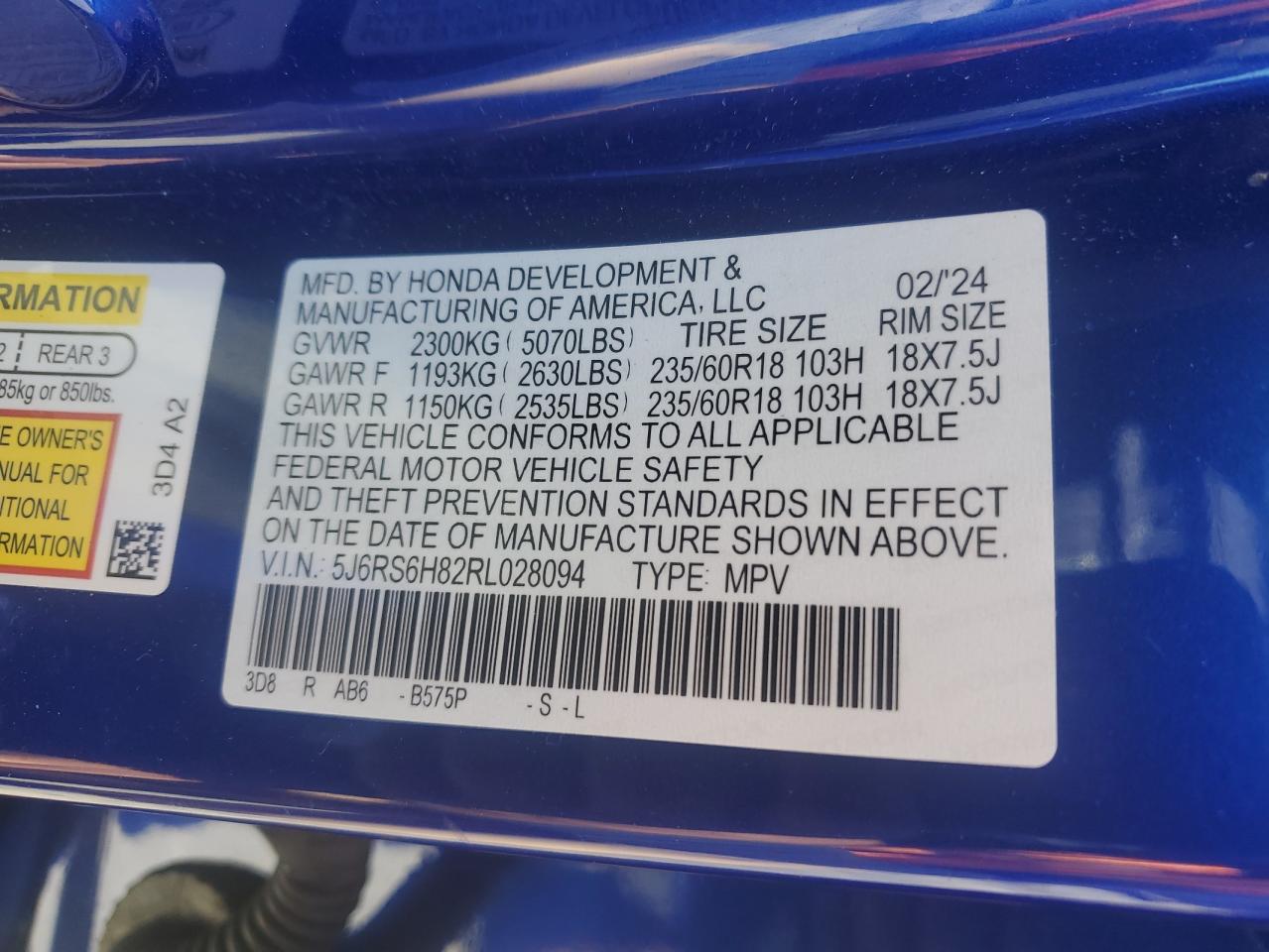 2024 Honda Cr-V Sport-L VIN: 5J6RS6H82RL028094 Lot: 82313535