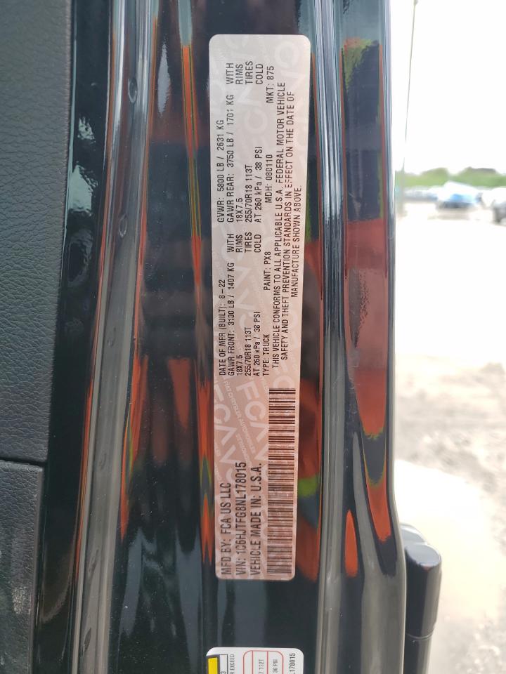 2022 Jeep Gladiator Overland VIN: 1C6HJTFG8NL178015 Lot: 85358865