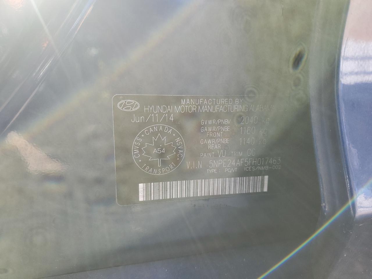 2015 Hyundai Sonata Se VIN: 5NPE24AF5FH017463 Lot: 85594685