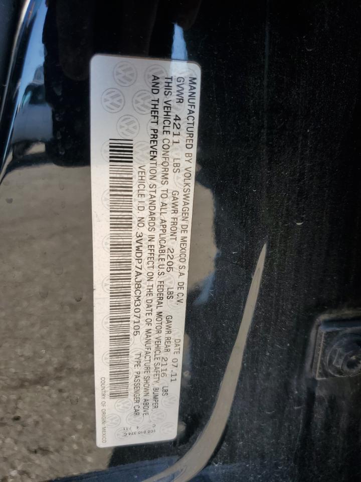 2012 Volkswagen Jetta Se VIN: 3VWDP7AJ8CM307105 Lot: 82395415