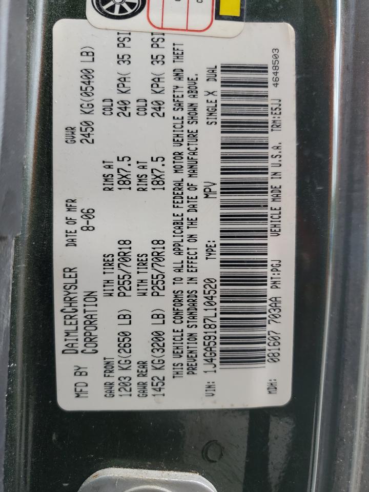 2007 Jeep Wrangler Sahara VIN: 1J4GA59187L104520 Lot: 86331095