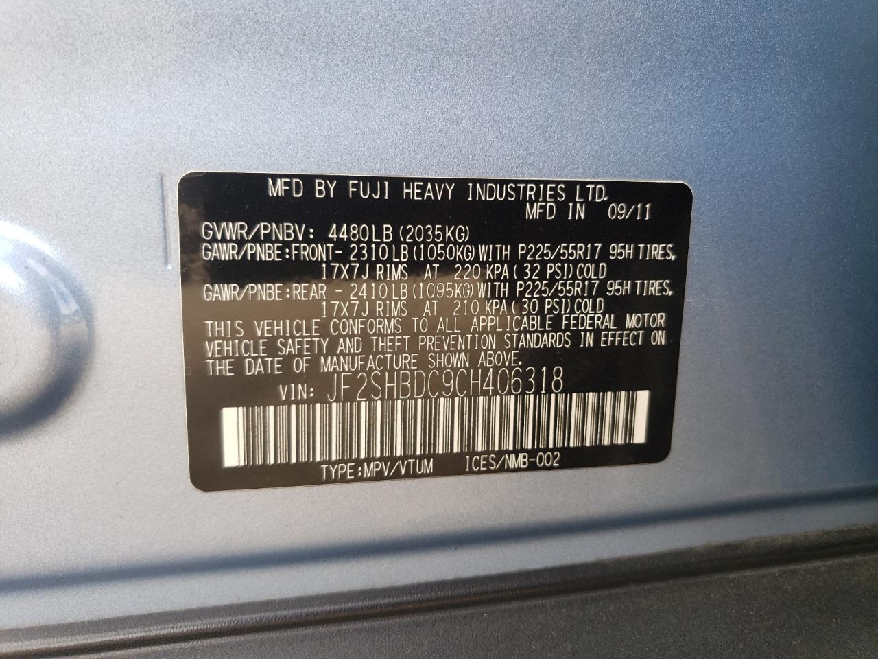 2012 Subaru Forester 2.5X Premium VIN: JF2SHBDC9CH406318 Lot: 81918845