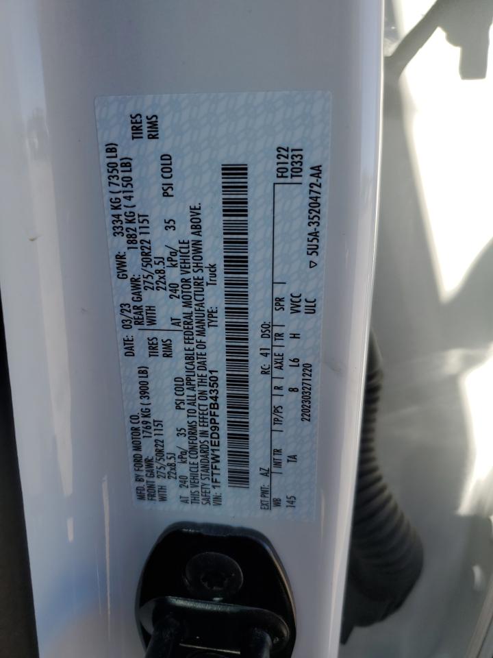 2023 Ford F150 Supercrew VIN: 1FTFW1ED9PFB43501 Lot: 90624415