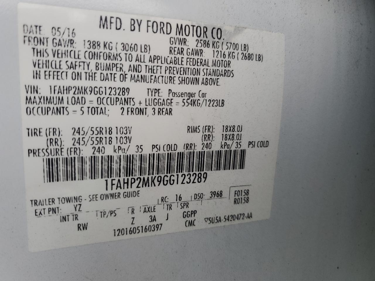 2016 Ford Taurus Police Interceptor VIN: 1FAHP2MK9GG123289 Lot: 90248015