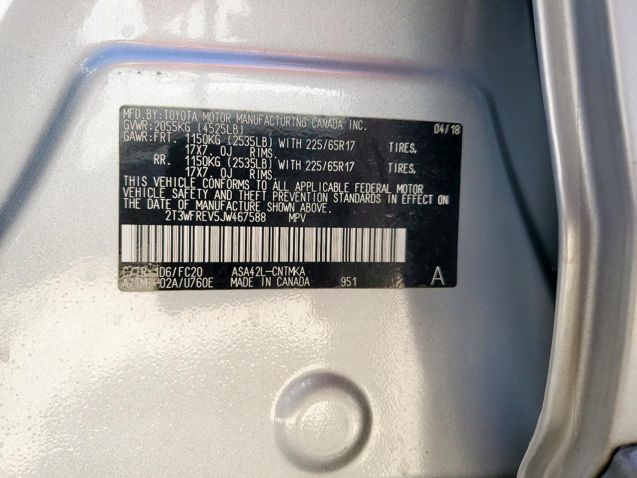 2018 Toyota Rav4 Adventure VIN: 2T3WFREV5JW467588 Lot: 86330945