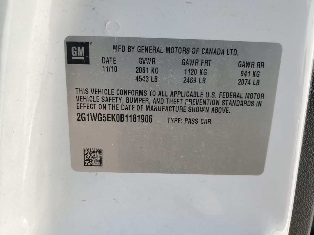 2011 Chevrolet Impala Lt VIN: 2G1WG5EK0B1181906 Lot: 81976535