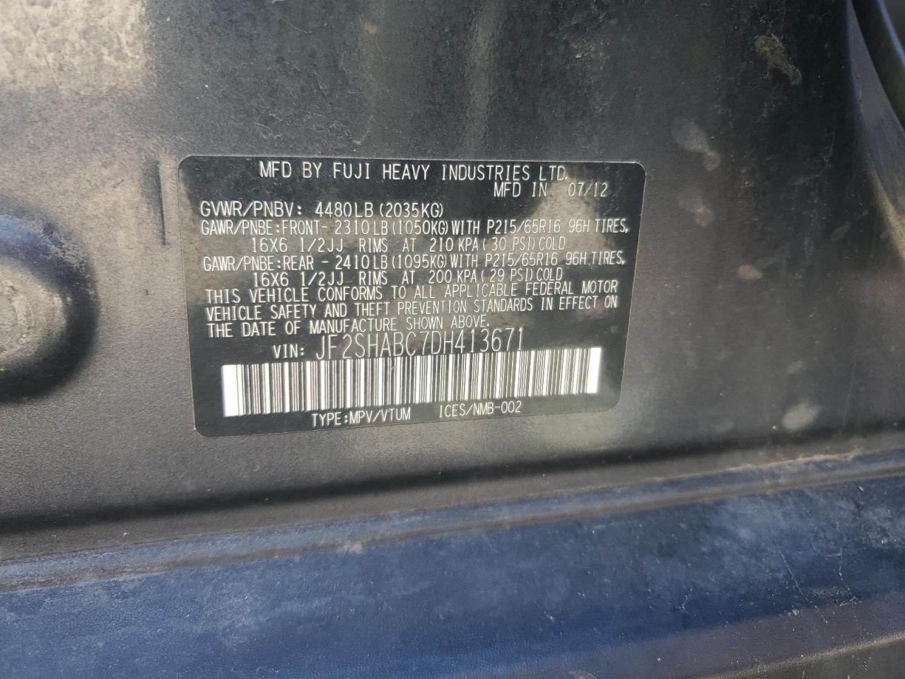 2013 Subaru Forester 2.5X VIN: JF2SHABC7DH413671 Lot: 84881225