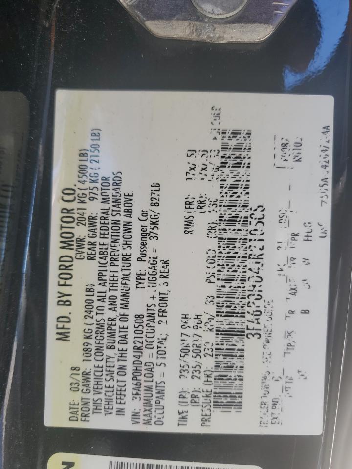 2018 Ford Fusion Se VIN: 3FA6P0HD4JR210508 Lot: 87099035