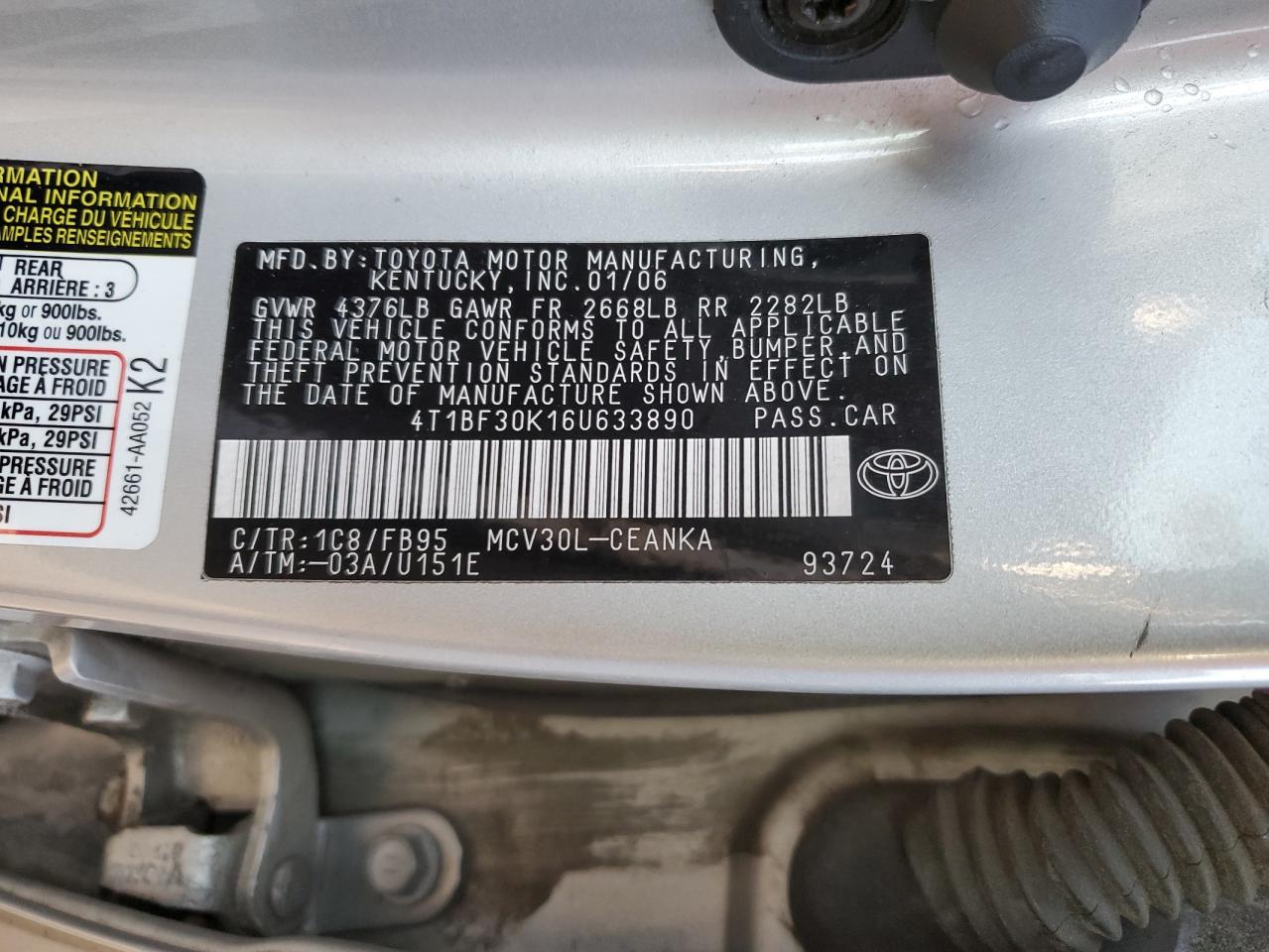 2006 Toyota Camry Le VIN: 4T1BF30K16U633890 Lot: 82285425