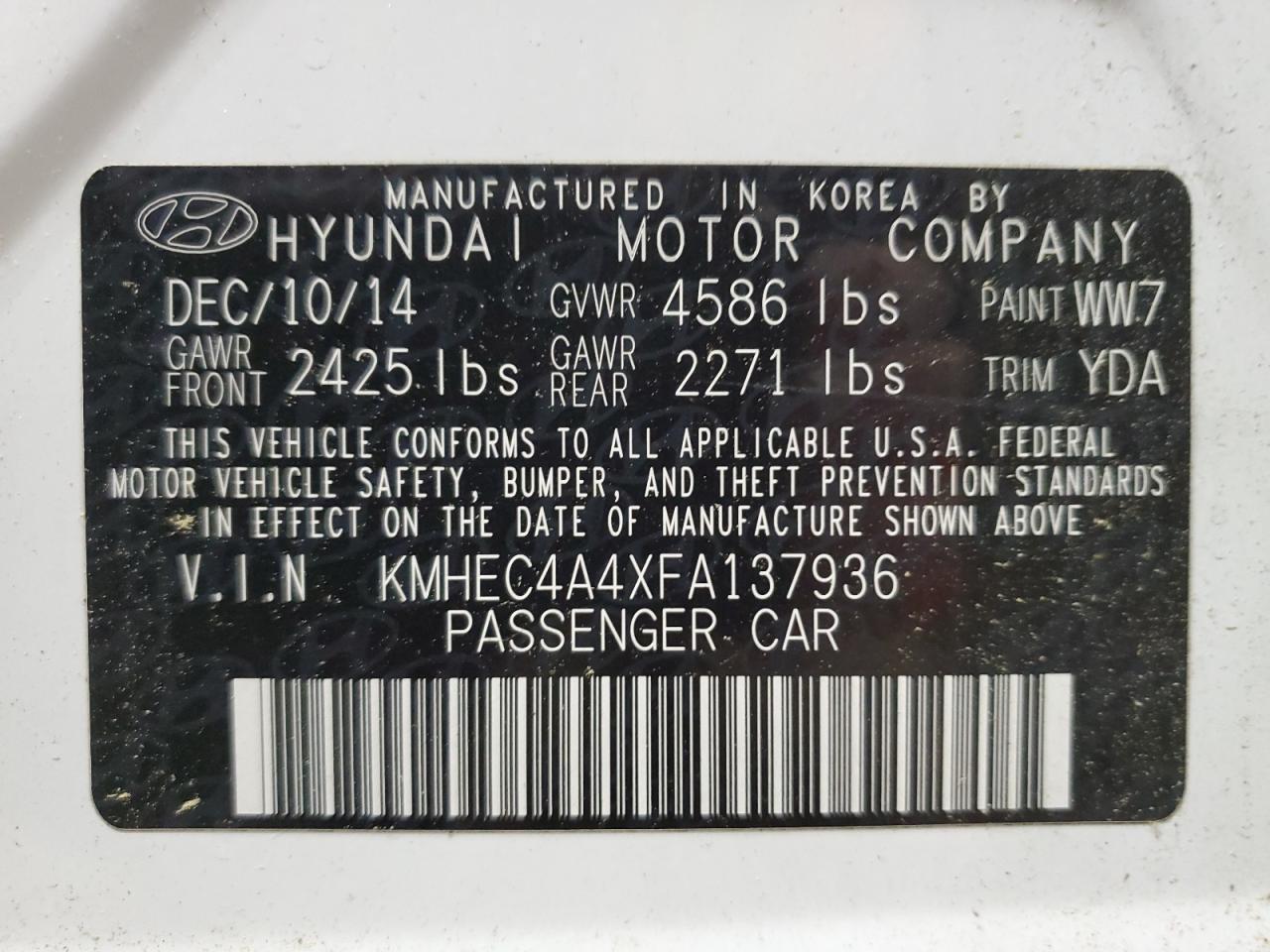 2015 Hyundai Sonata Hybrid VIN: KMHEC4A4XFA137936 Lot: 85749535