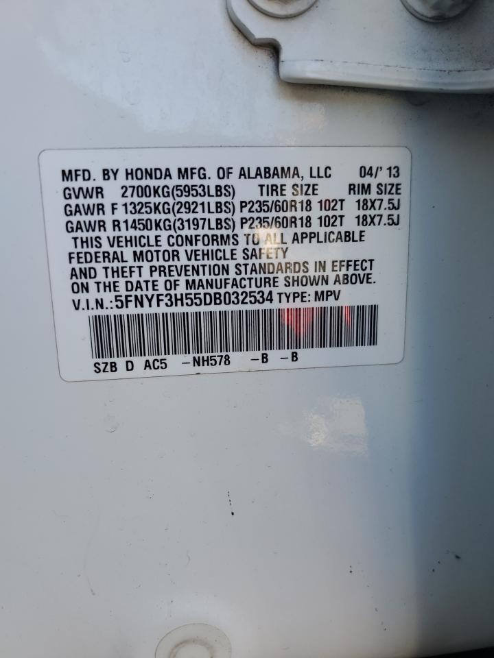 2013 Honda Pilot Exl VIN: 5FNYF3H55DB032534 Lot: 85371615