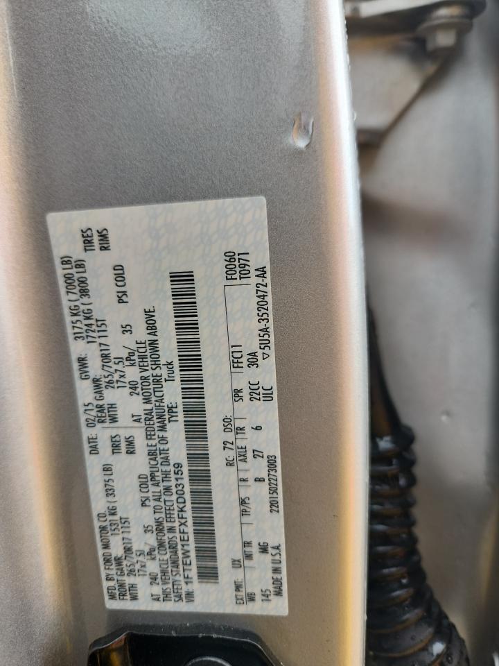 2015 Ford F150 Supercrew VIN: 1FTEW1EFXFKD03159 Lot: 85400265