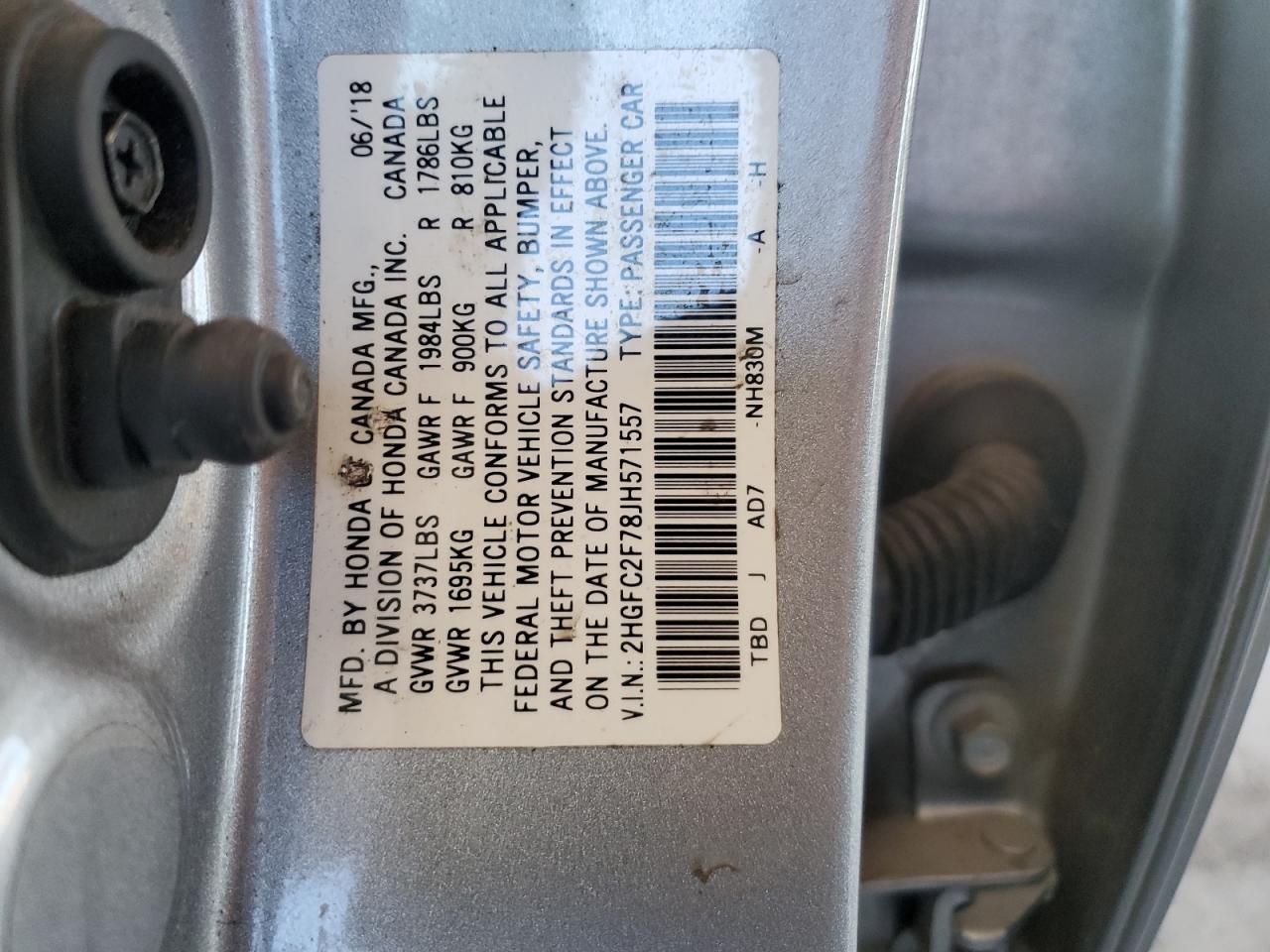 2018 Honda Civic Ex VIN: 2HGFC2F78JH571557 Lot: 81946055