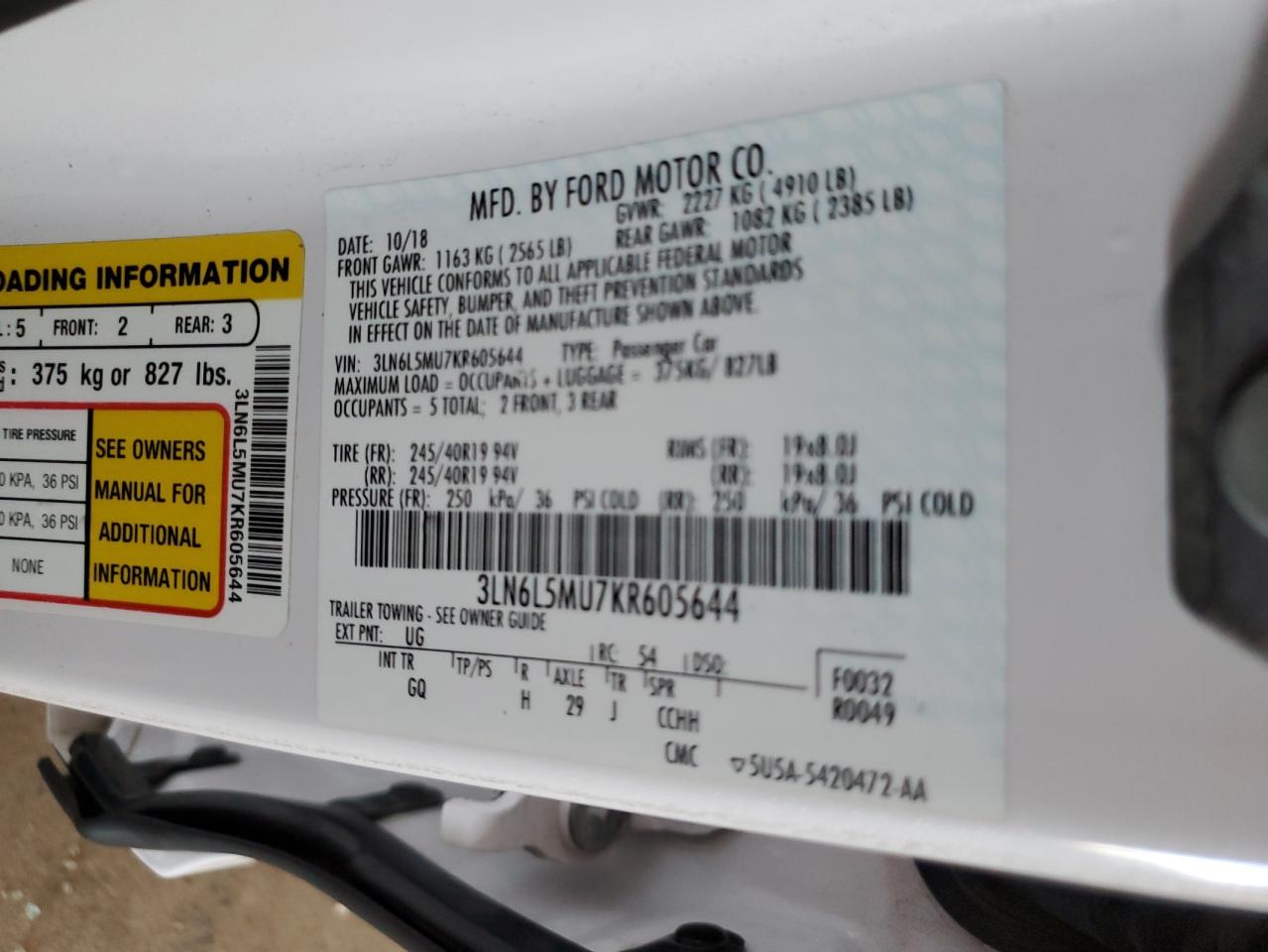 2019 Lincoln Mkz Reserve Ii VIN: 3LN6L5MU7KR605644 Lot: 81975405