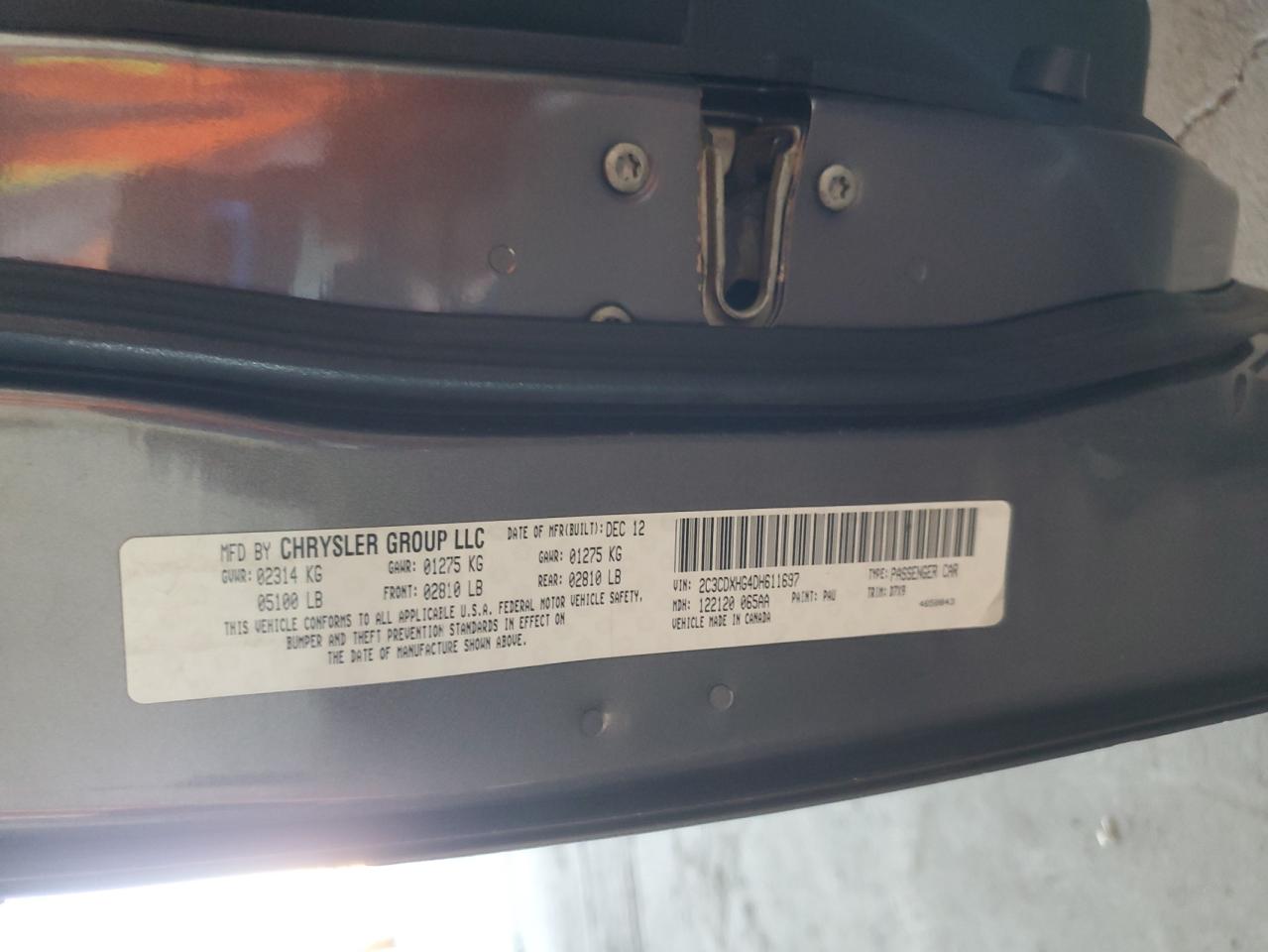 2013 Dodge Charger Sxt VIN: 2C3CDXHG4DH611697 Lot: 85342425