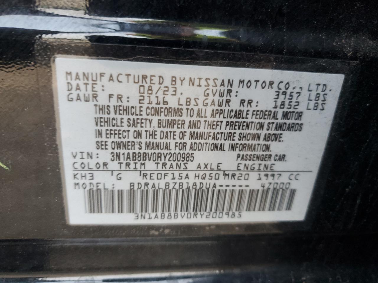 2024 Nissan Sentra S VIN: 3N1AB8BV0RY200985 Lot: 86513855