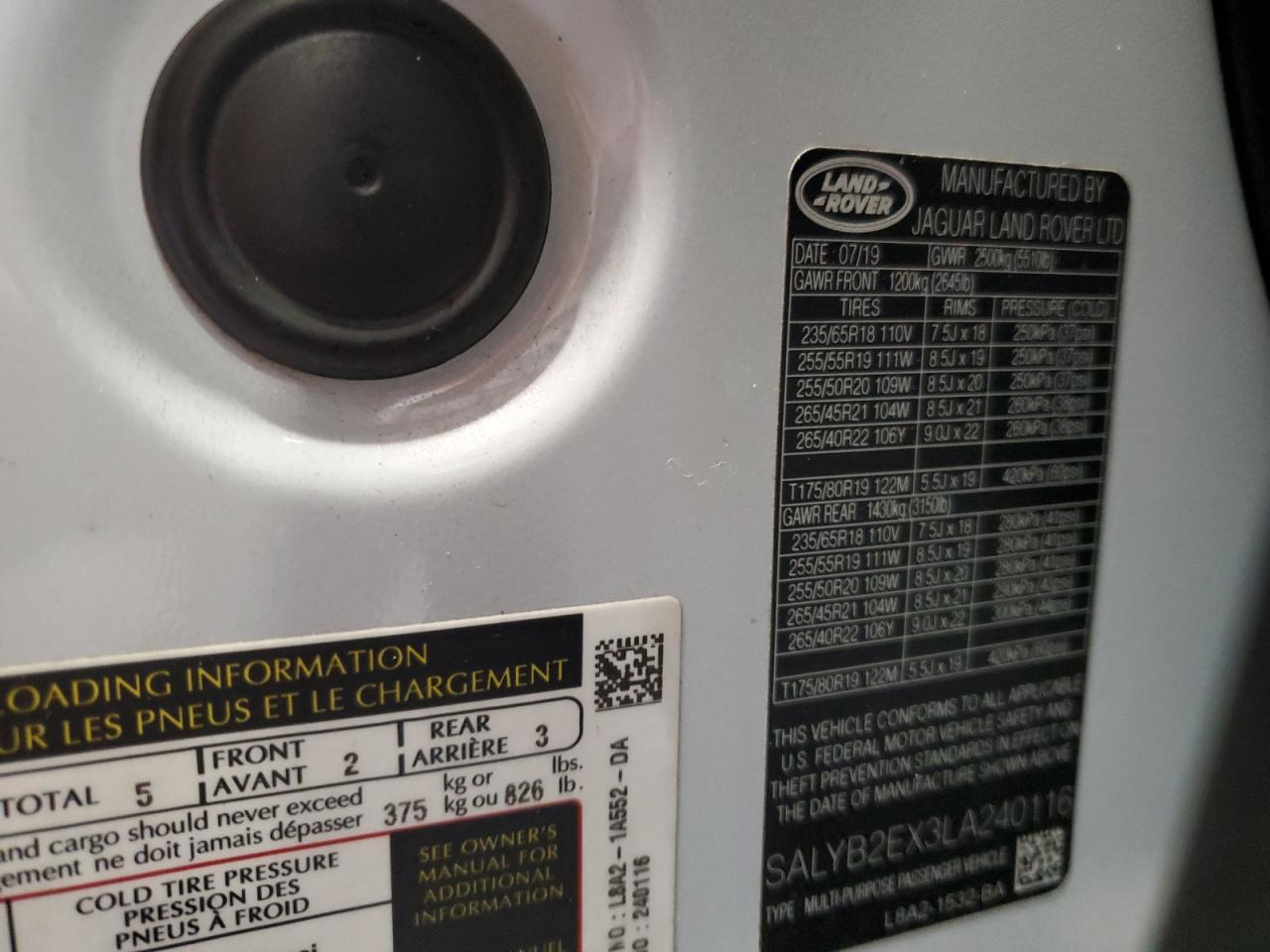 2020 Land Rover Range Rover Velar S VIN: SALYB2EX3LA240116 Lot: 85335745