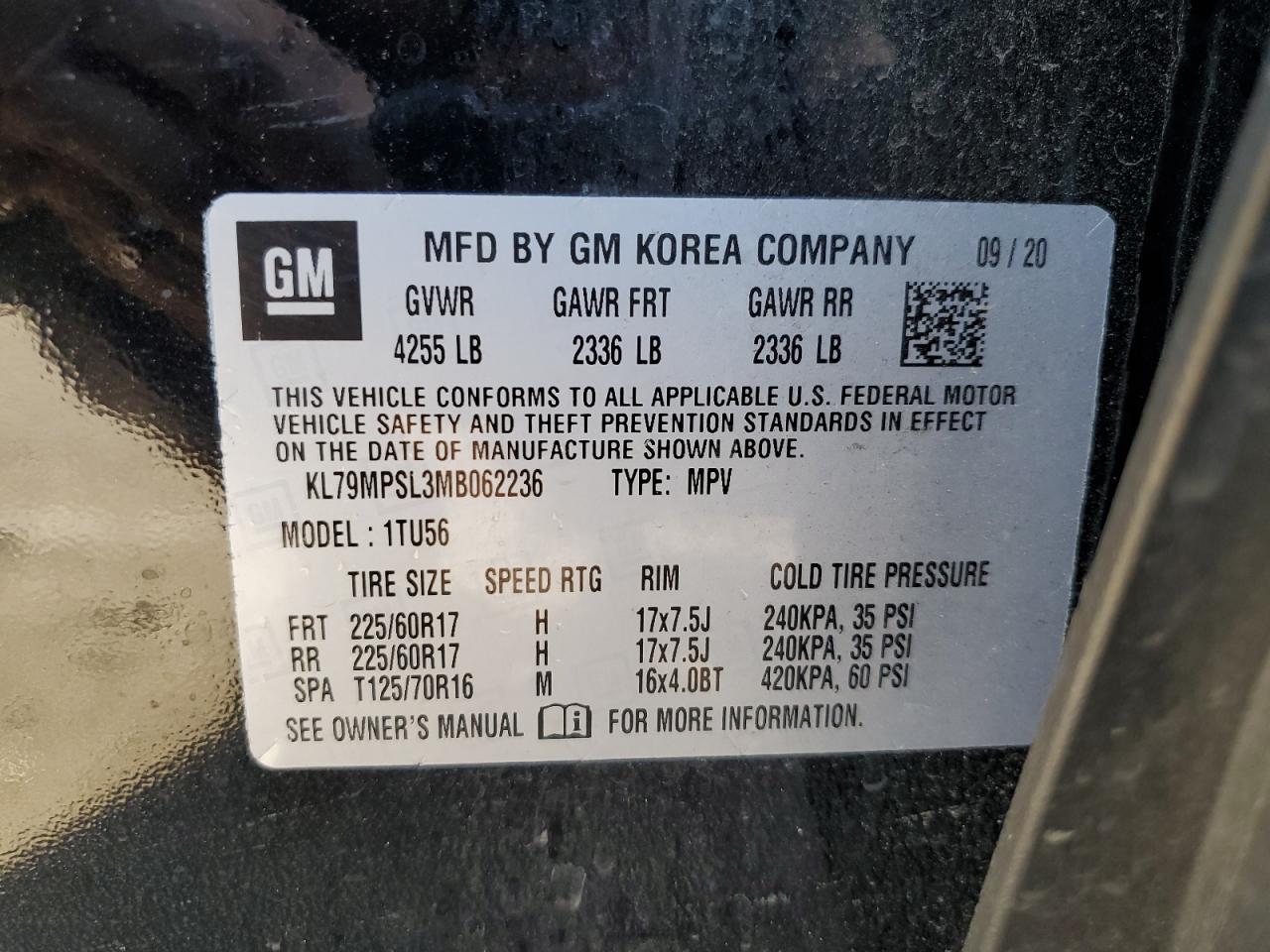 2021 Chevrolet Trailblazer Lt VIN: KL79MPSL3MB062236 Lot: 85390095