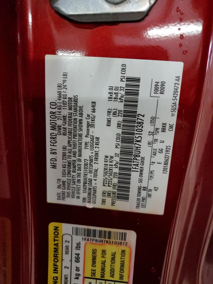2019 Ford Mustang VIN: 1FATP8UH7K5103872 Lot: 82412685