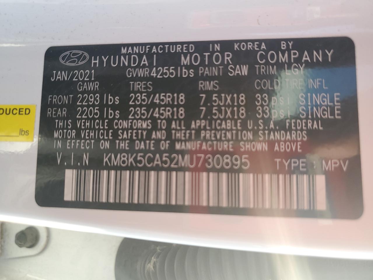 2021 Hyundai Kona Ultimate VIN: KM8K5CA52MU730895 Lot: 86711895