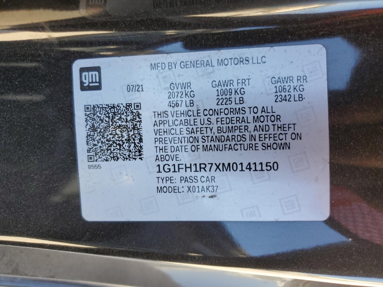 2021 Chevrolet Camaro Ss VIN: 1G1FH1R7XM0141150 Lot: 86864595