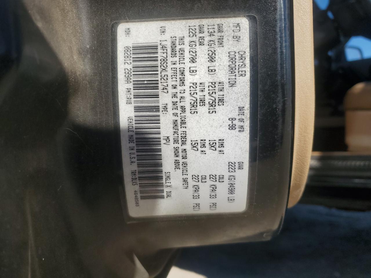 1999 Jeep Cherokee Limited VIN: 1J4FF78S2XL521747 Lot: 90850365