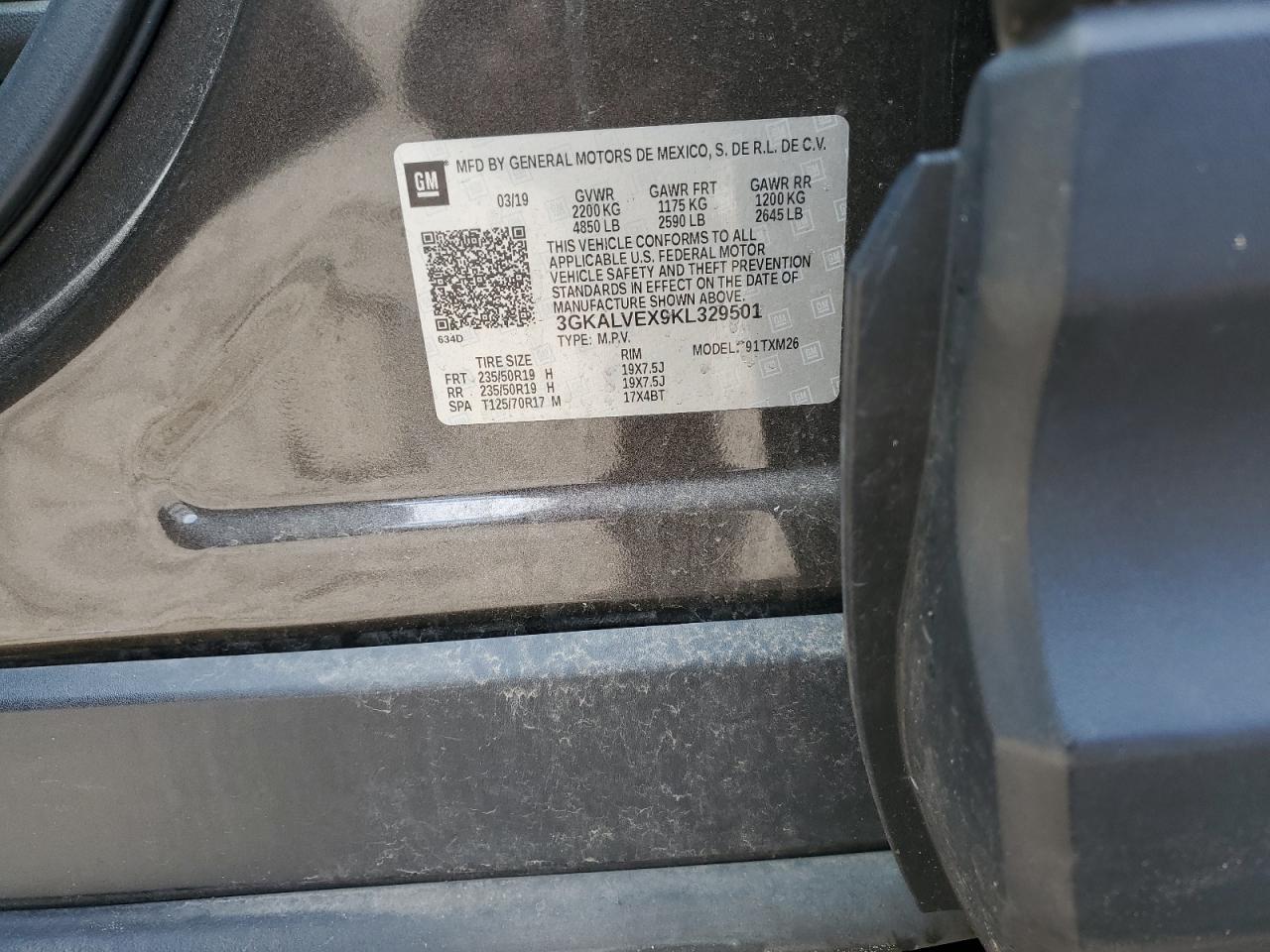 2019 GMC Terrain Slt VIN: 3GKALVEX9KL329501 Lot: 89577425