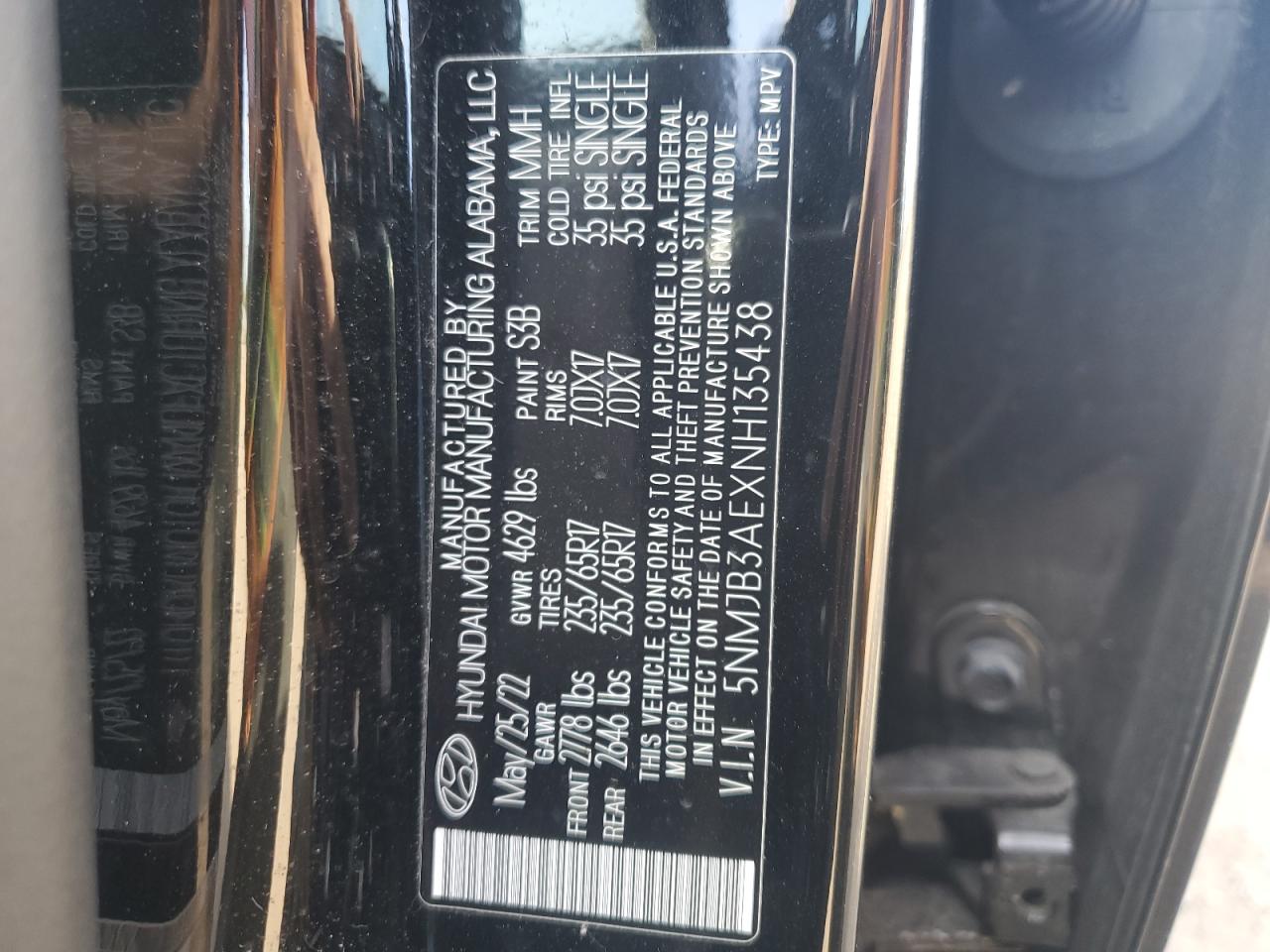 2022 Hyundai Tucson Sel VIN: 5NMJB3AEXNH135438 Lot: 85083355