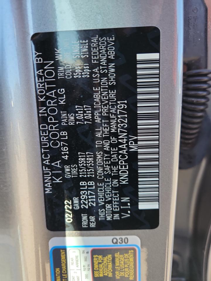 2022 Kia Seltos Lx VIN: KNDEPCAA4N7321791 Lot: 84636045