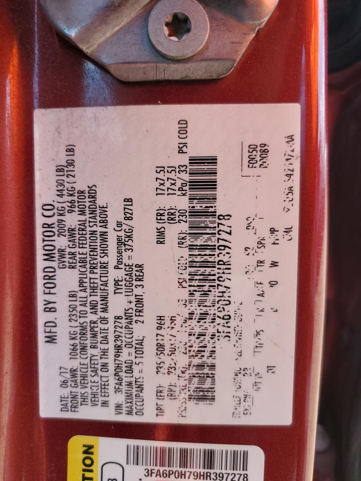 2017 Ford Fusion Se VIN: 3FA6P0H79HR397278 Lot: 87298215