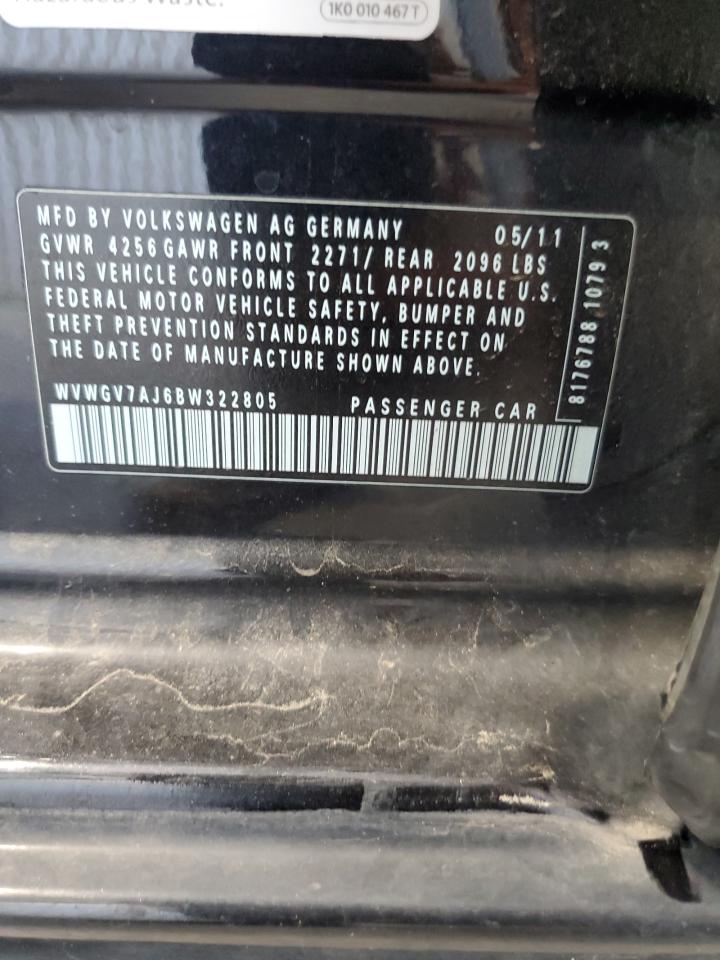 2011 Volkswagen Gti VIN: WVWGV7AJ6BW322805 Lot: 87456135