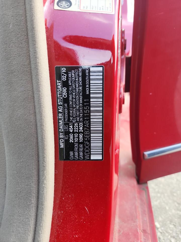 2010 Mercedes-Benz C 300 VIN: WDDGF5EB7AR115511 Lot: 85854835