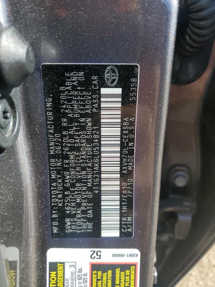 2020 Toyota Camry Se VIN: 4T1G31AK6LU534821 Lot: 90620225