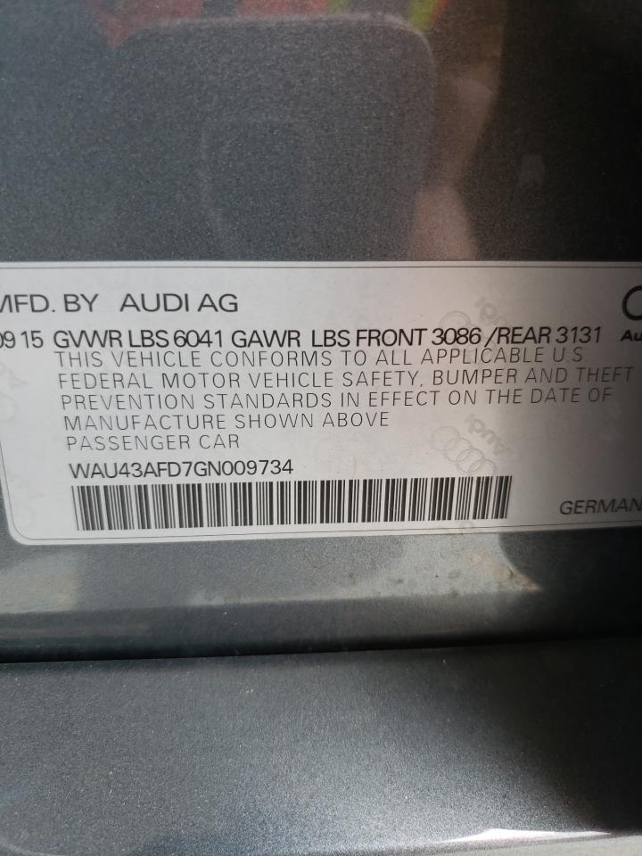 2016 Audi A8 L Quattro VIN: WAU43AFD7GN009734 Lot: 82587075