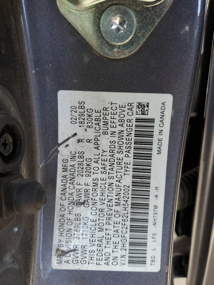 2020 Honda Civic Lx VIN: 2HGFC2F62LH542002 Lot: 81842875