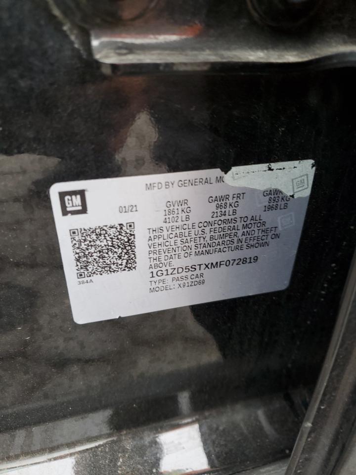 2021 Chevrolet Malibu Lt VIN: 1G1ZD5STXMF072819 Lot: 82356015