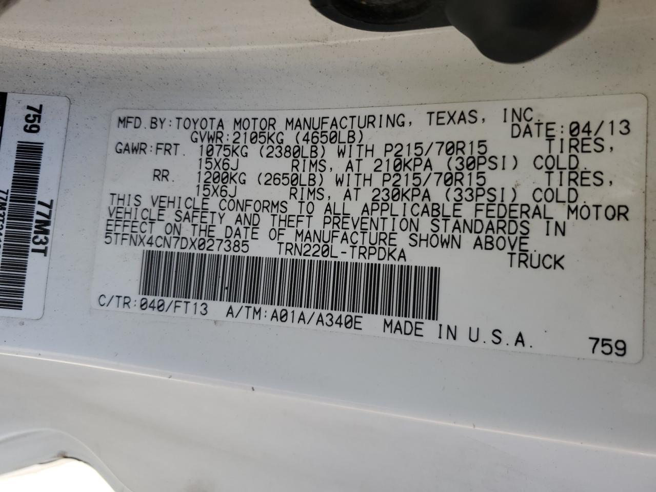 2013 Toyota Tacoma VIN: 5TFNX4CN7DX027385 Lot: 82275265