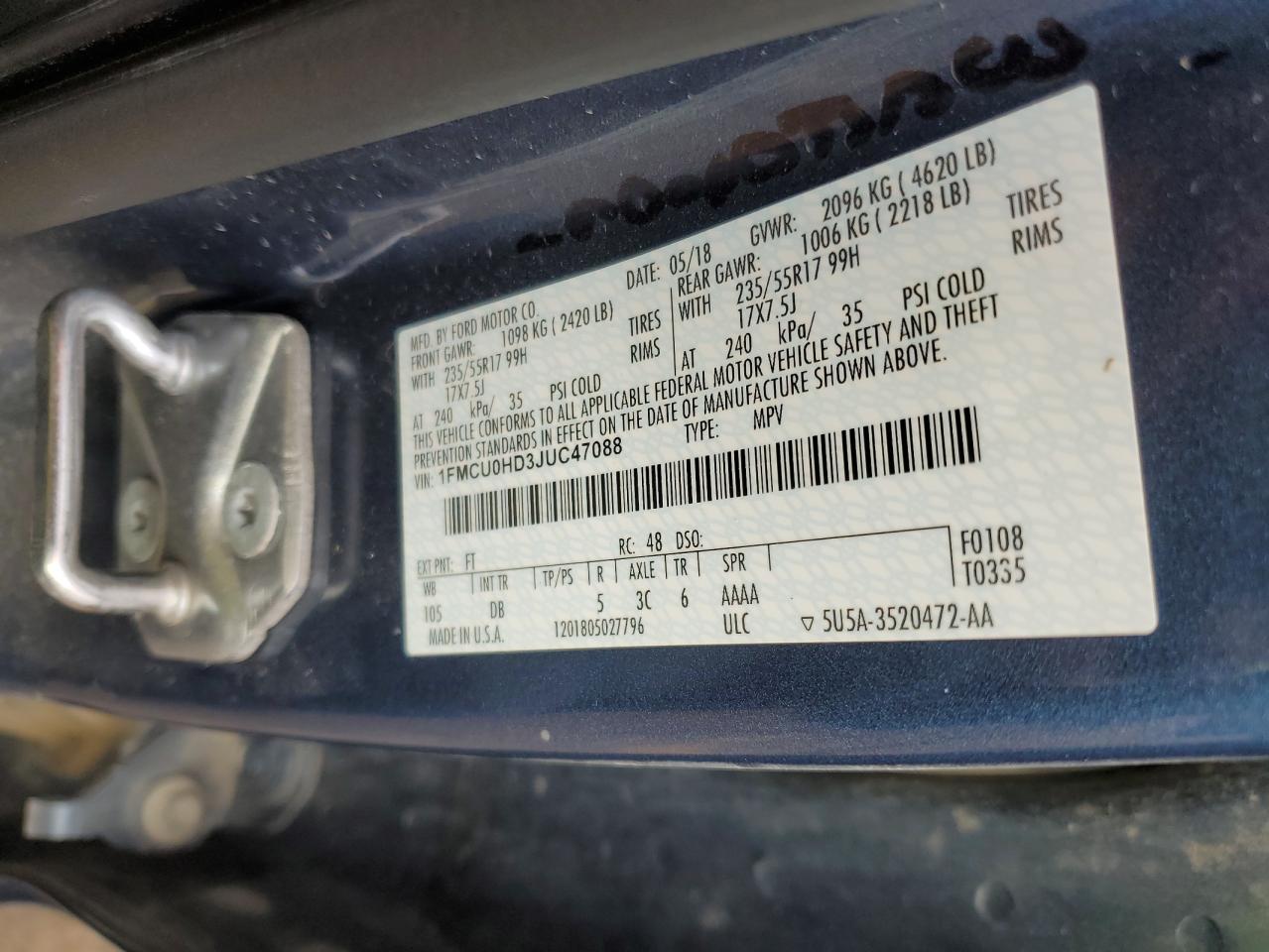 2018 Ford Escape Sel VIN: 1FMCU0HD3JUC47088 Lot: 89868615